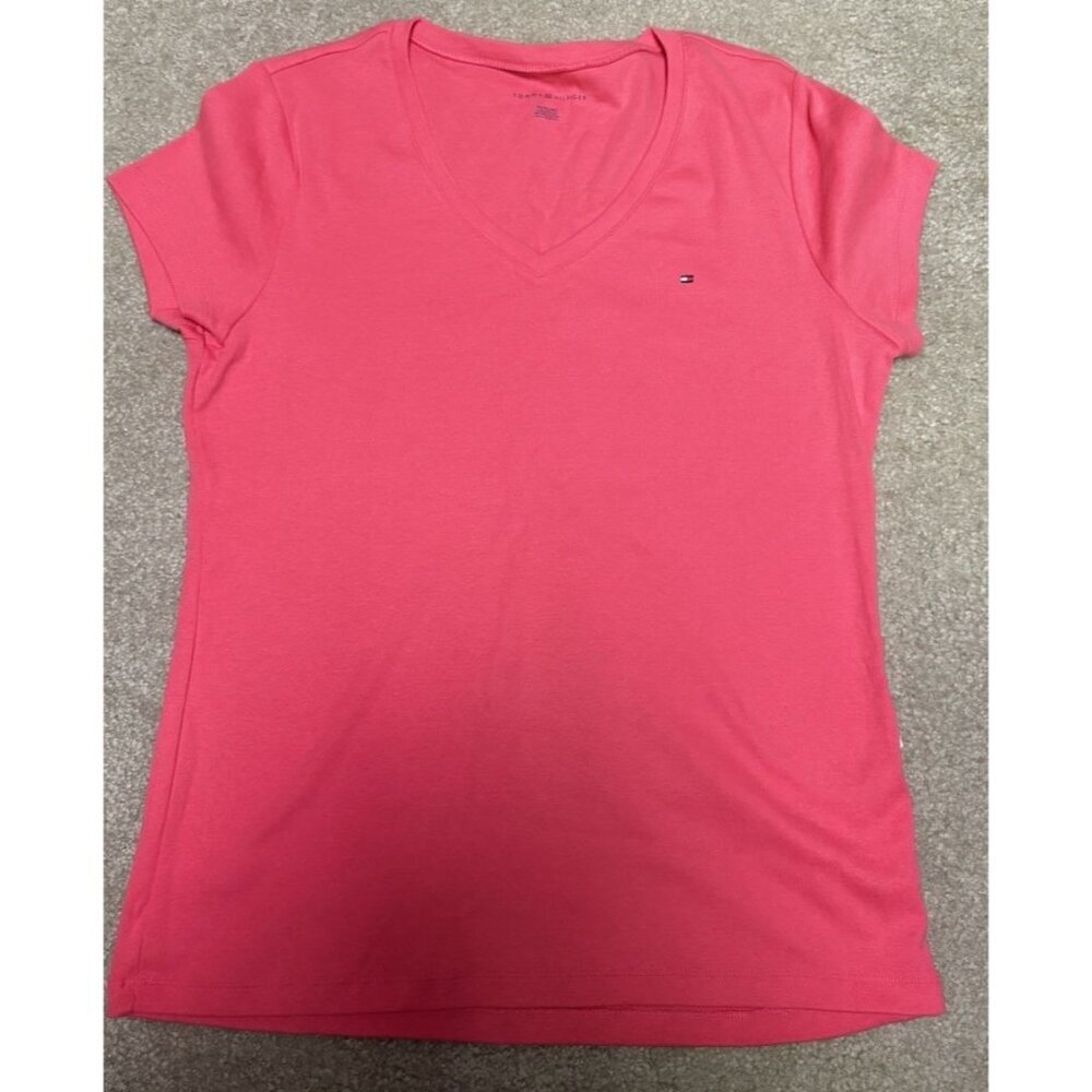 Tommy Hilfiger Women's Pink V NECK TEE T SHIRT SIZE Large NWOT